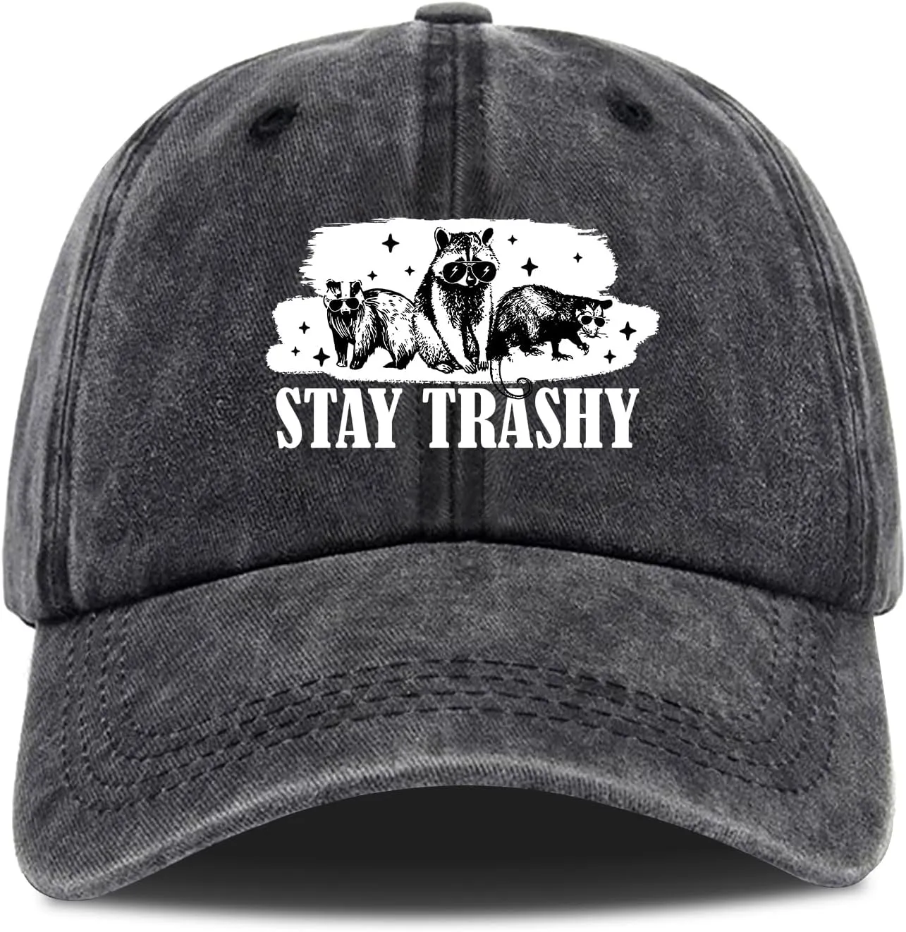 Stay Trashy,Funny Baseball Cap,Funny Trucker Hat,Vintage Caps,Raccoon Lover Gift,Funny Vintage Cotton Washed Baseball Caps,One Size Black