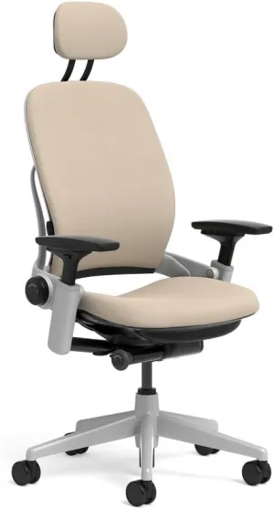Steelcase Leap Task Chair: Platinum Base - 4D Adjustable Arms - Headrest - Standard Carpet Casters