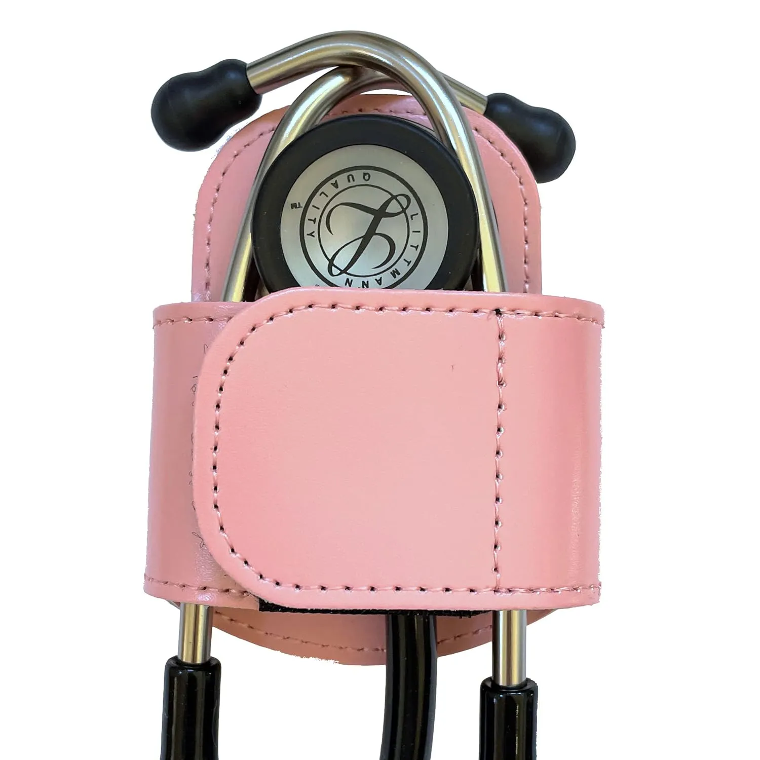 Stethoscope Holder with Velcro Closure and Padded Hip/Belt Clip (Pink) for Littmann - Genuine Leather Universal Stethoscope Holster