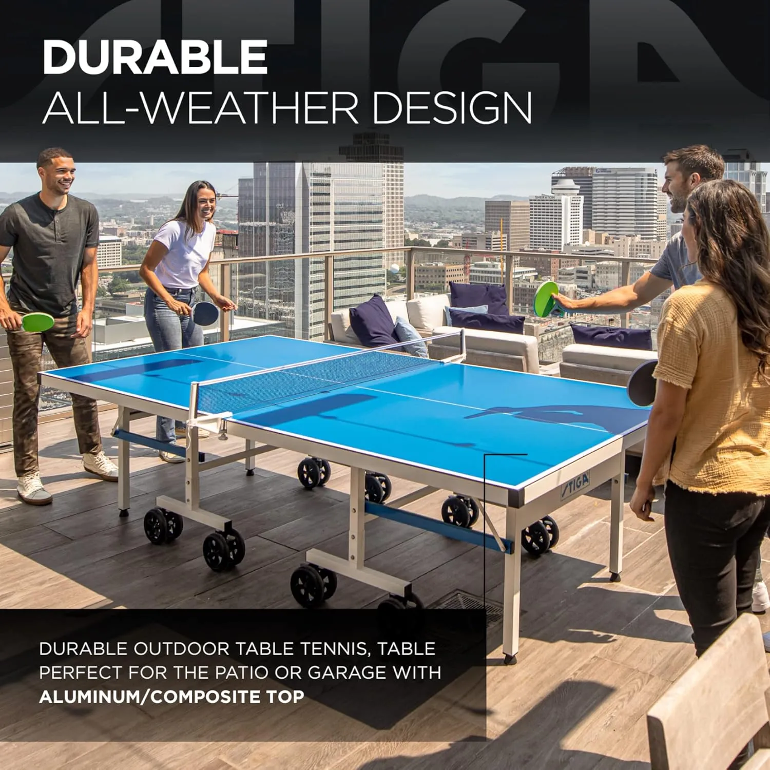 STIGA XTR Professional Outdoor Table Tennis Tables – All Weather Aluminum Waterproof Outdoor or Indoor Design with Net & Post - 10 Minute Easy Assembly Ping Pong Table with Compact Storage