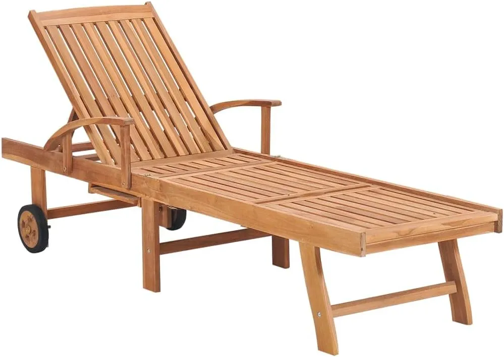 Sun Loungers 2 pcs with Table and Cushion Solid Teak Woodtanning Chair Recliner Camping Chairs Patio Suitable for Garden Courtyard