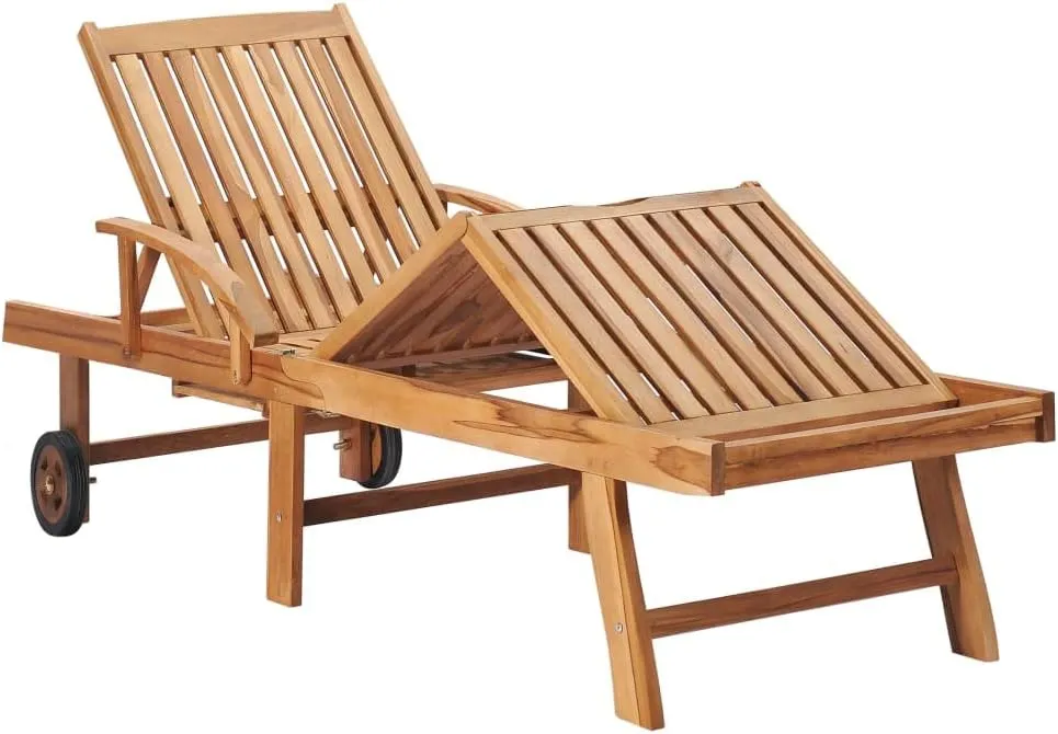 Sun Loungers 2 pcs with Table and Cushion Solid Teak Woodtanning Chair Recliner Camping Chairs Patio Suitable for Garden Courtyard