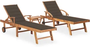 Sun Loungers 2 pcs with Table and Cushion Solid Teak Woodtanning Chair Recliner Camping Chairs Patio Suitable for Garden Courtyard