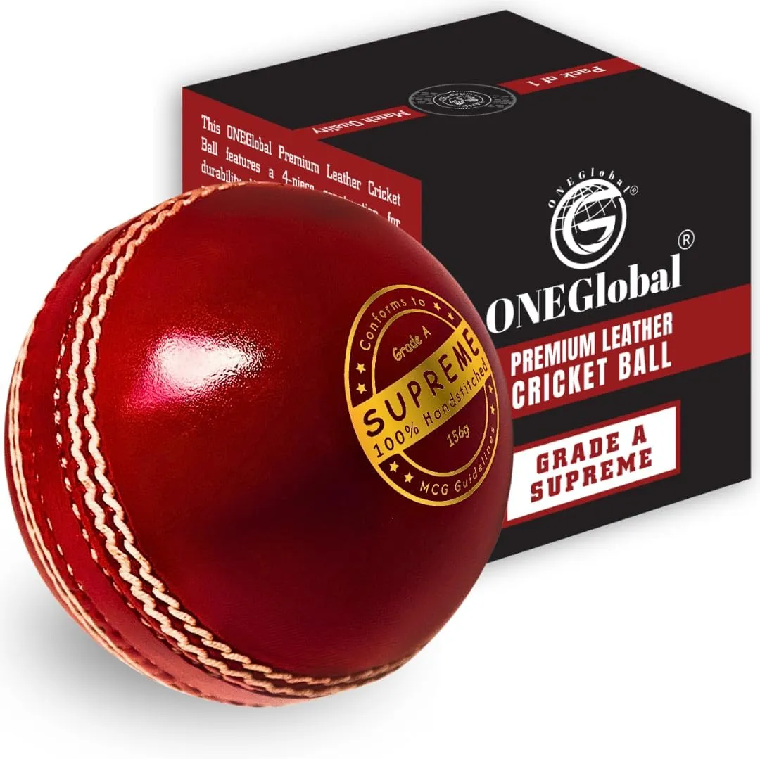 Supreme Leather Cricket Ball | 100% Handstitched, 156g-5.5oz, 4-Piece Premium Leather, Waterproofing | Match Quality Hard Cricket Balls for Matches & Net Practice.