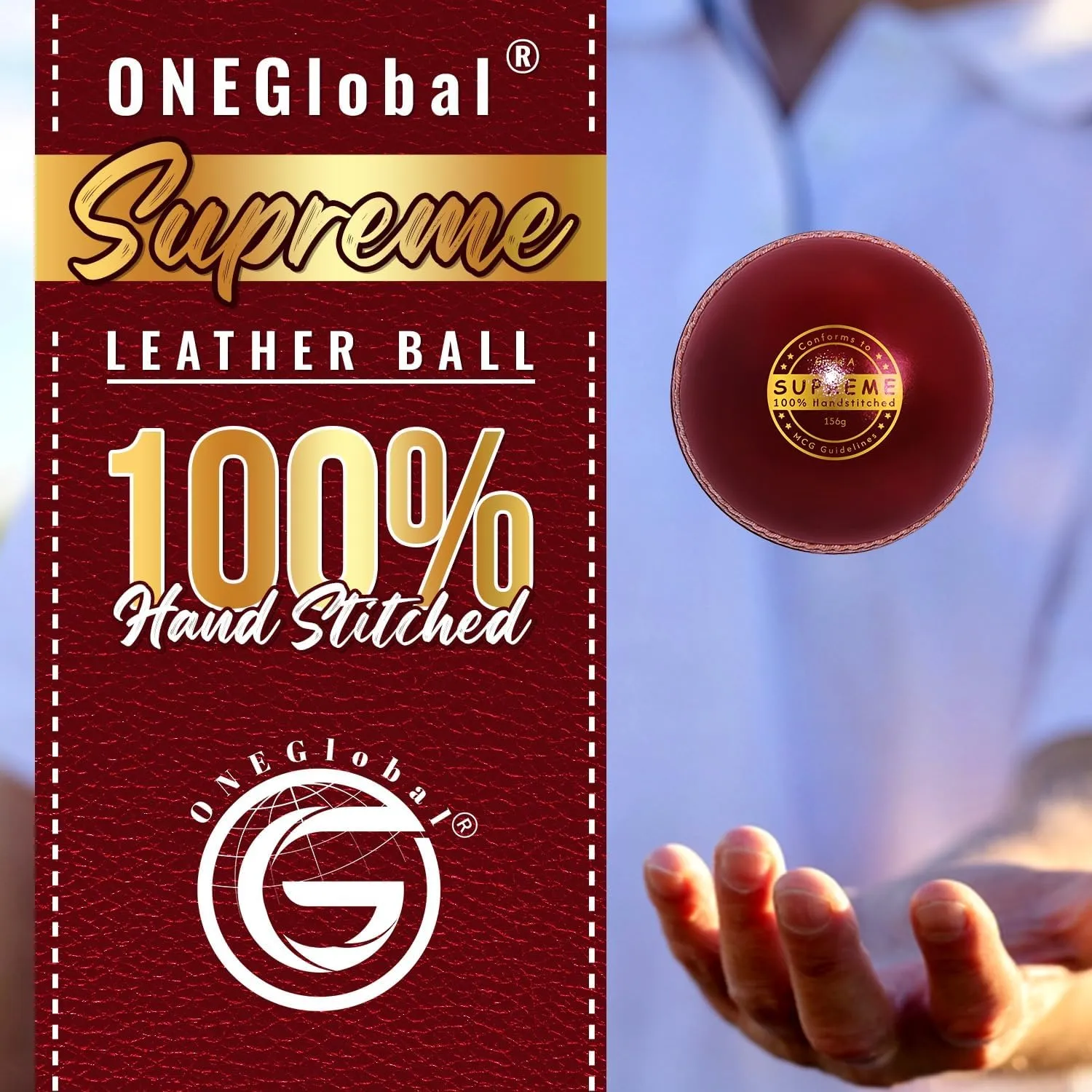 Supreme Leather Cricket Ball | 100% Handstitched, 156g-5.5oz, 4-Piece Premium Leather, Waterproofing | Match Quality Hard Cricket Balls for Matches & Net Practice.