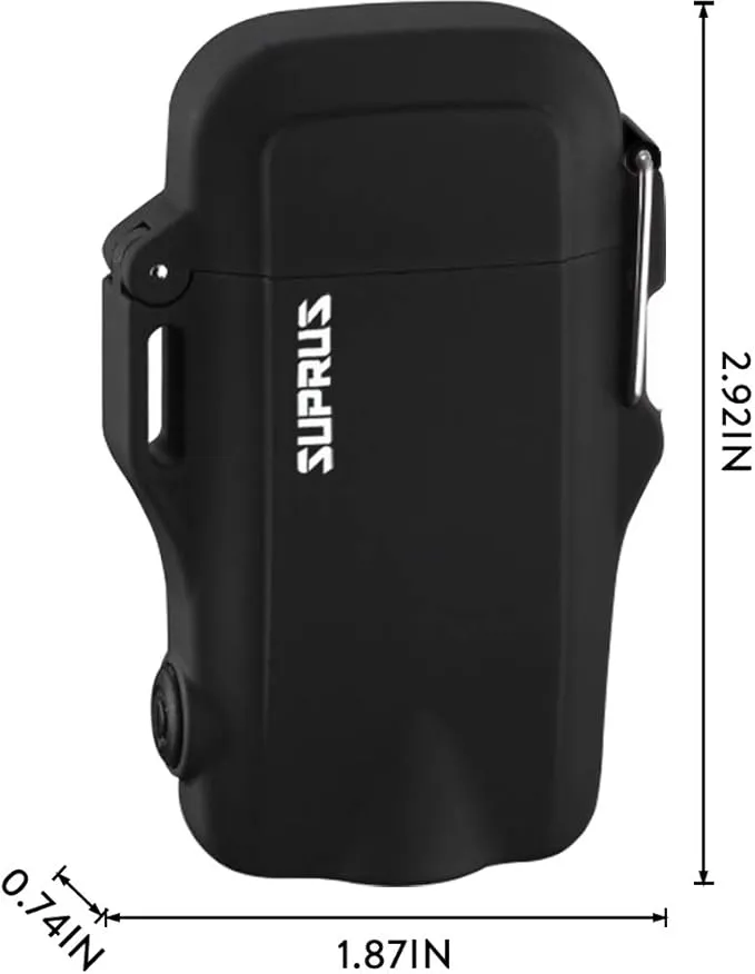 SUPRUS Waterproof Lighter 3 Modes of Flashlight Windproof Lighter Dual Arc Electric Lighters Rechargeable Dual Arc Plasma Lighter with Survival Emergency Whistle and Lanyard