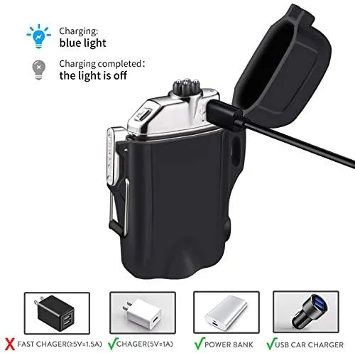 SUPRUS Waterproof Lighter 3 Modes of Flashlight Windproof Lighter Dual Arc Electric Lighters Rechargeable Dual Arc Plasma Lighter with Survival Emergency Whistle and Lanyard