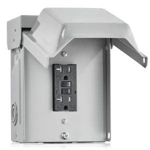 SURAIELEC Outdoor Outlet Box, 20 AMP WRTR GFCI Receptacle, Rainproof 3R Enclosure, Weatherproof All Metal Electrical Outlet Cover, Power Plug for Outdoor Decorations, Patio Lights, ETL Listed