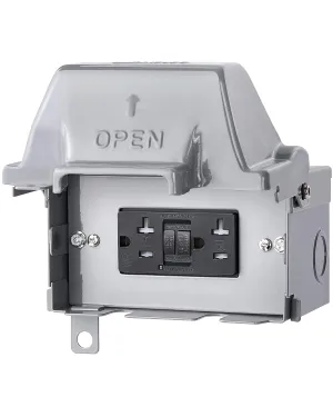 SURAIELEC Outdoor Outlet Box Waterproof, 20 AMP WRTR GFCI Receptacles, Rainproof 3R Enclosure, Horizontal Use, All Metal Electrical Power Box for Backyard, Outdoor Lighting