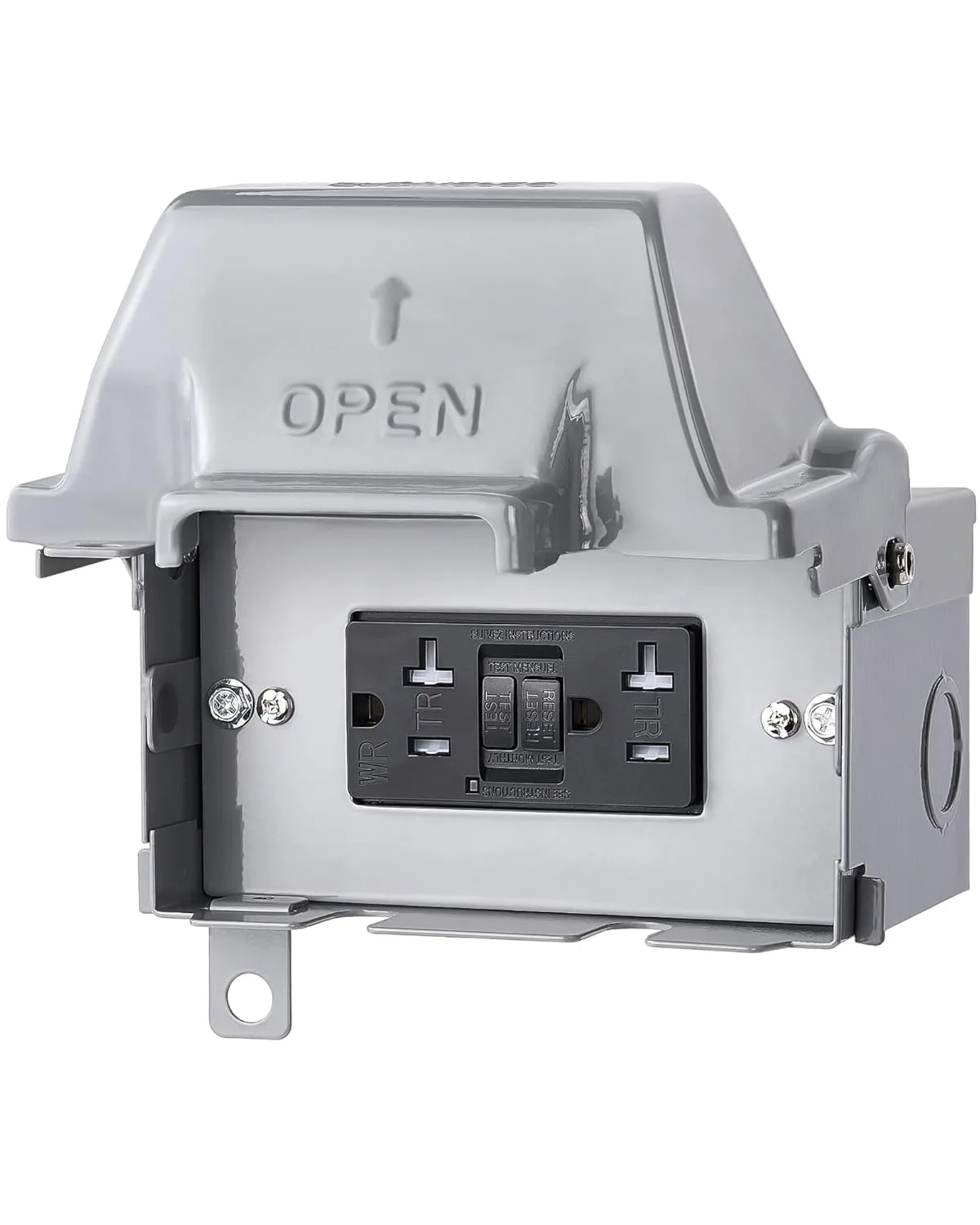 SURAIELEC Outdoor Outlet Box Waterproof, 20 AMP WRTR GFCI Receptacles, Rainproof 3R Enclosure, Horizontal Use, All Metal Electrical Power Box for Backyard, Outdoor Lighting