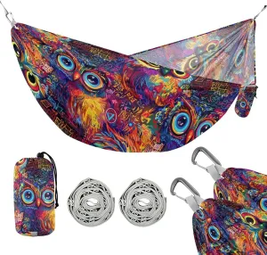 susiyo Portable Camping Hammock Vibrant Cartoon Owl Printed Lightweight Hammock Comfortable Travel Swing with Tree Straps for Camping Hiking Backpacking Travel or Beach - Up to 330lbs