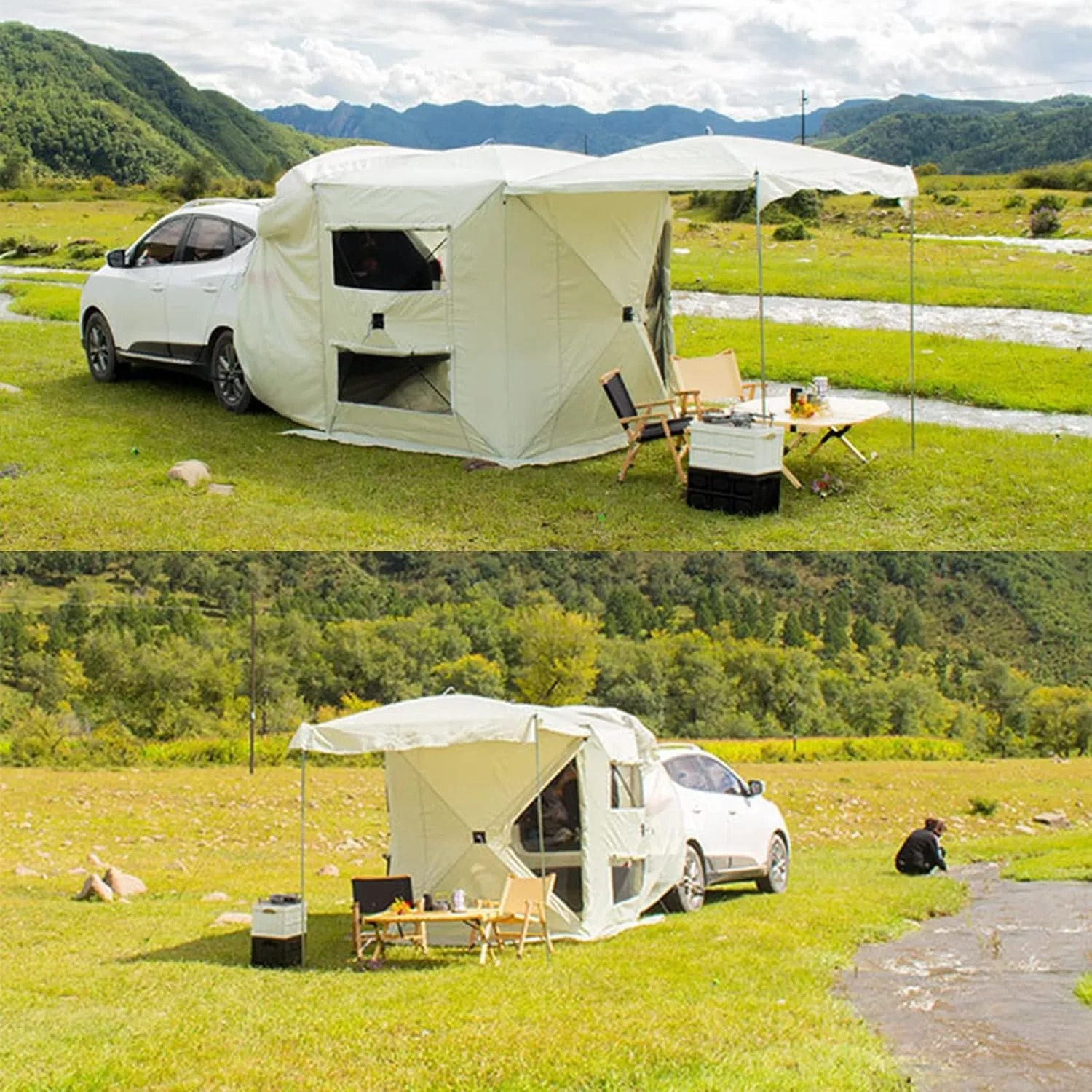 SUV Truck Tent for Camping 3-4 Person Car Rear Tents,Automatic Pop Up Tailgate Awning Tent Hatch Tents for Caravan MPV Hatchback Minivan Sedan with Storage Bag