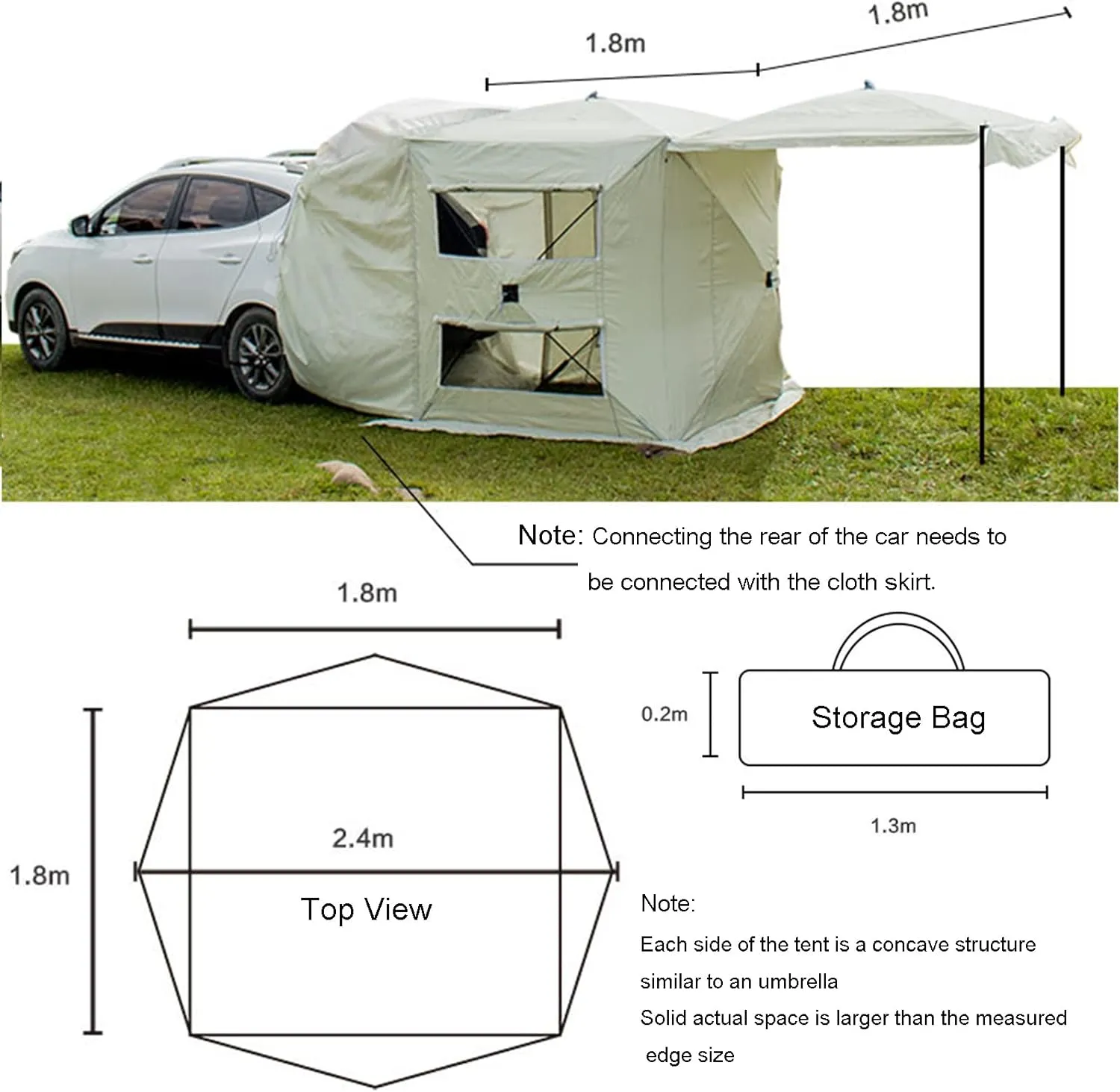 SUV Truck Tent for Camping 3-4 Person Car Rear Tents,Automatic Pop Up Tailgate Awning Tent Hatch Tents for Caravan MPV Hatchback Minivan Sedan with Storage Bag