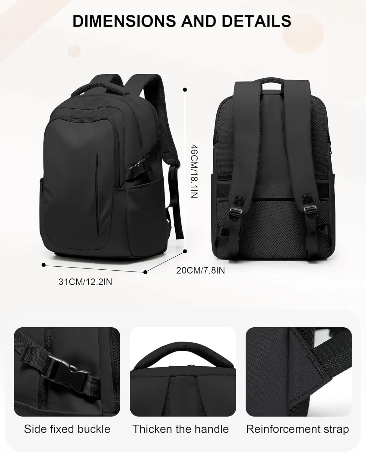 suwasp Large Travel Backpack for Women Men Airline Approved Carry On Personal Item Backpack Bag Frontier Airlines Personal Item Bag Flight Approved Luggage Backpack - Black