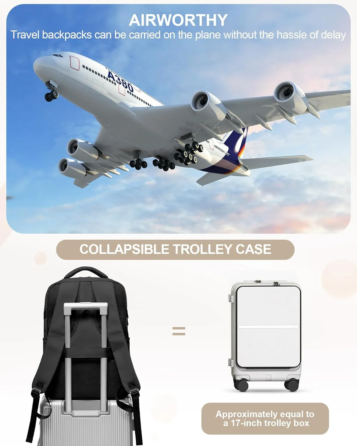 suwasp Large Travel Backpack for Women Men Airline Approved Carry On Personal Item Backpack Bag Frontier Airlines Personal Item Bag Flight Approved Luggage Backpack - Black