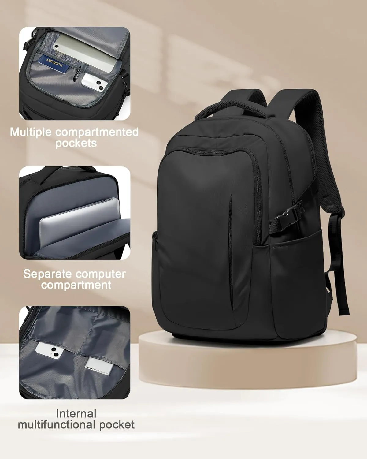 suwasp Large Travel Backpack for Women Men Airline Approved Carry On Personal Item Backpack Bag Frontier Airlines Personal Item Bag Flight Approved Luggage Backpack - Black