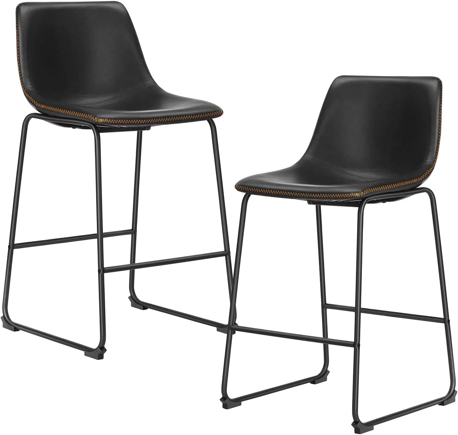 Sweetcrispy Counter Height Bar Stools Set of 2, 26 inch Height Stool Faux Leather Barstools with Back, Armless Kitchen Island Countertop Comfortable Modern Chairs with Metal Legs - Classic Black
