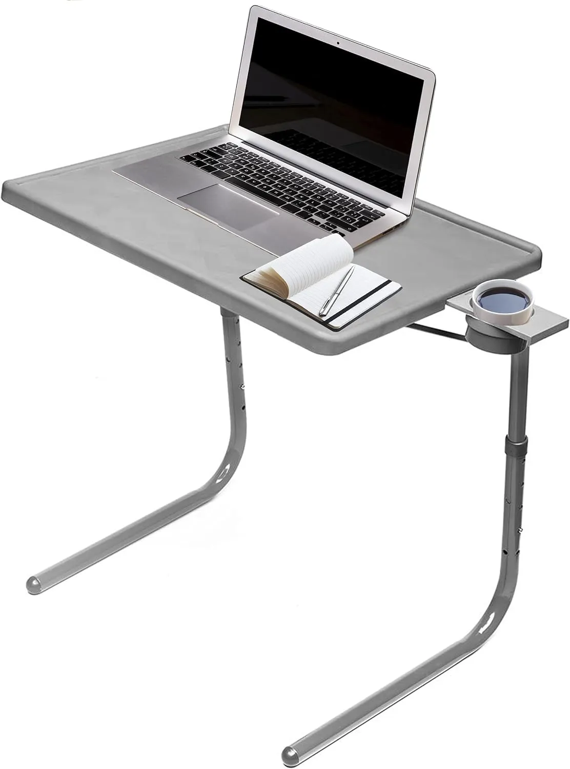 Table Mate II TV Tray - Folding Dinner Table, Couch Trays for Eating Snack Food, Stowaway Laptop Stand, Portable Bed Adjustable with 3 Angles, Cup Holder, Silver
