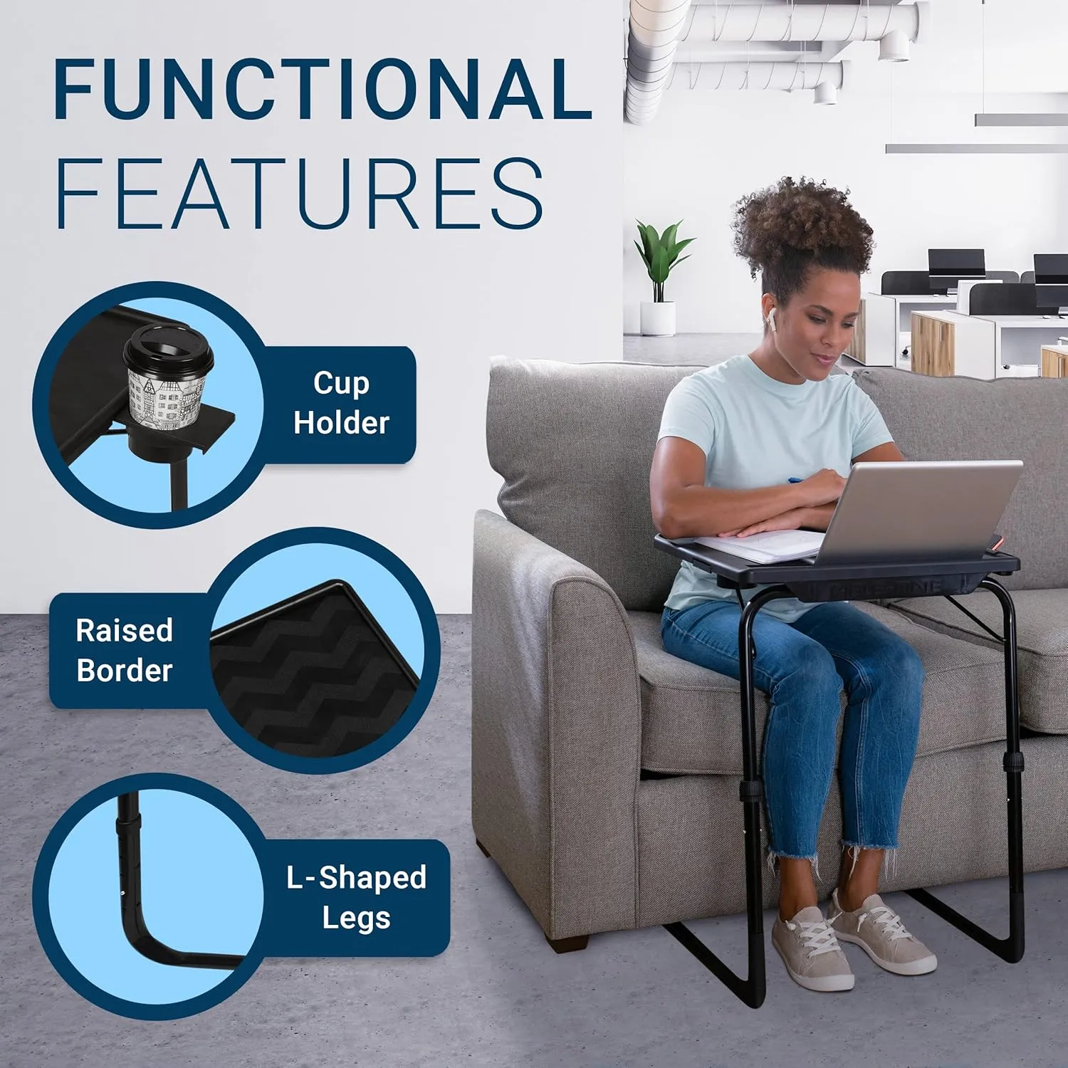 Table Mate II TV Tray - Folding Dinner Table, Couch Trays for Eating Snack Food, Stowaway Laptop Stand, Portable Bed Adjustable with 3 Angles, Cup Holder, Silver