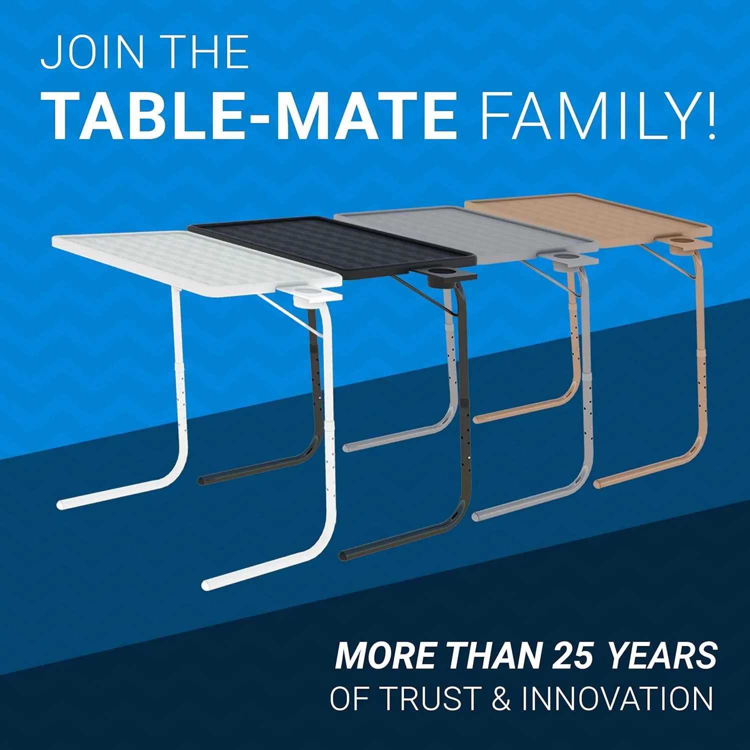 Table Mate II TV Tray - Folding Dinner Table, Couch Trays for Eating Snack Food, Stowaway Laptop Stand, Portable Bed Adjustable with 3 Angles, Cup Holder, Silver