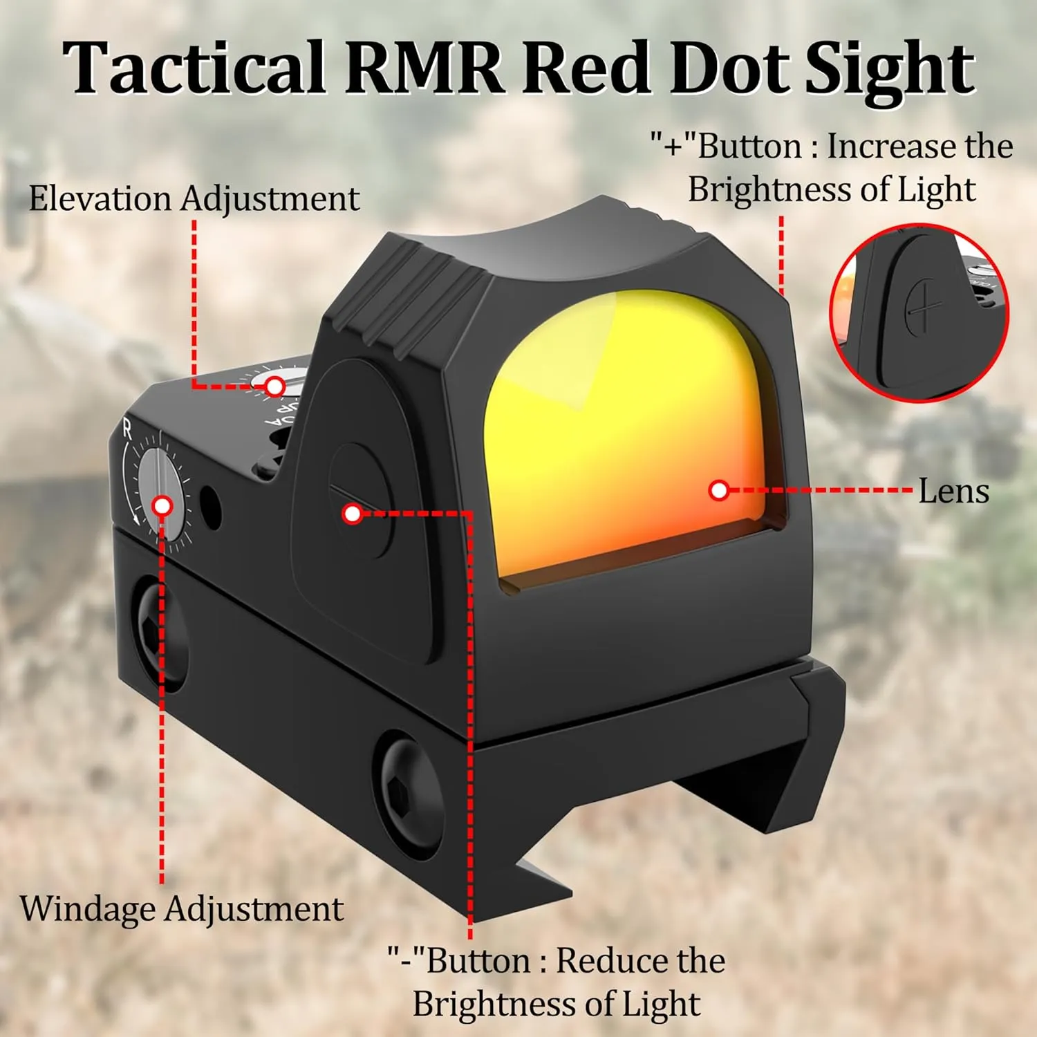 Tactical RMR Red Dot Sight Adjustable 3 MOA 20mm Red Dot Reflex Sight Scope for Glock Mini Red Dot Sight Picatinny for Pistol Handgun Rifle