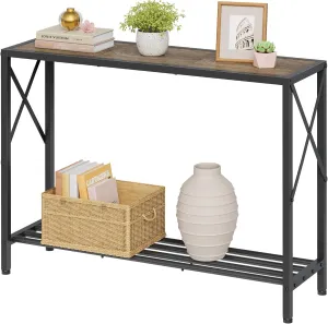 Tajsoon Console Table, 2-Tier Industrial entryway Table, 41.8”L Narrow Sofa Table with Shelves, Entrance Table for Entryway, Hallway, Living Room, Foyer, Corridor, Office, Grey & Black
