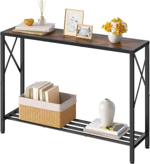 Tajsoon Console Table, 2-Tier Industrial entryway Table, 41.8”L Narrow Sofa Table with Shelves, Entrance Table for Entryway, Hallway, Living Room, Foyer, Corridor, Office, Rustic Brown