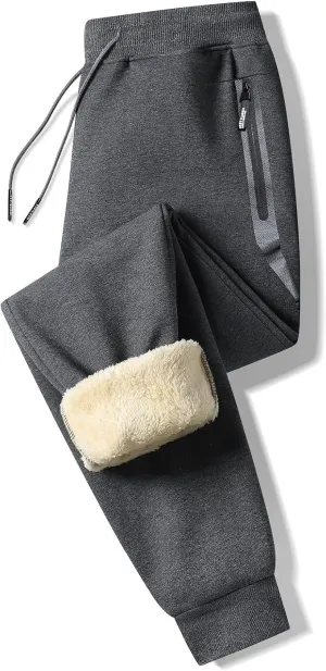 Tansozer Mens Sherpa Fleece Lined Athletic Sweatpants Winter Warm Running Casual Heavyweight Jogger Pants with Zipper Pockets