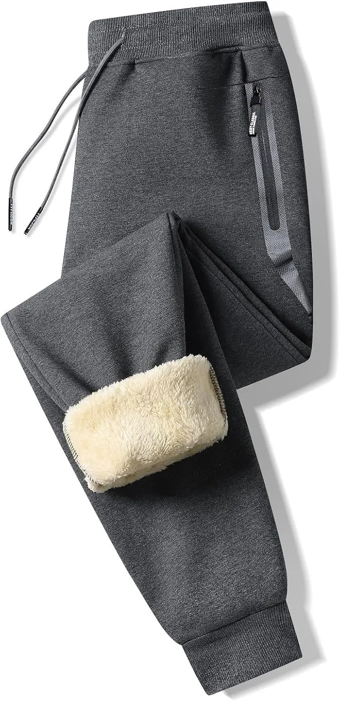 Tansozer Mens Sherpa Fleece Lined Athletic Sweatpants Winter Warm Running Casual Heavyweight Jogger Pants with Zipper Pockets