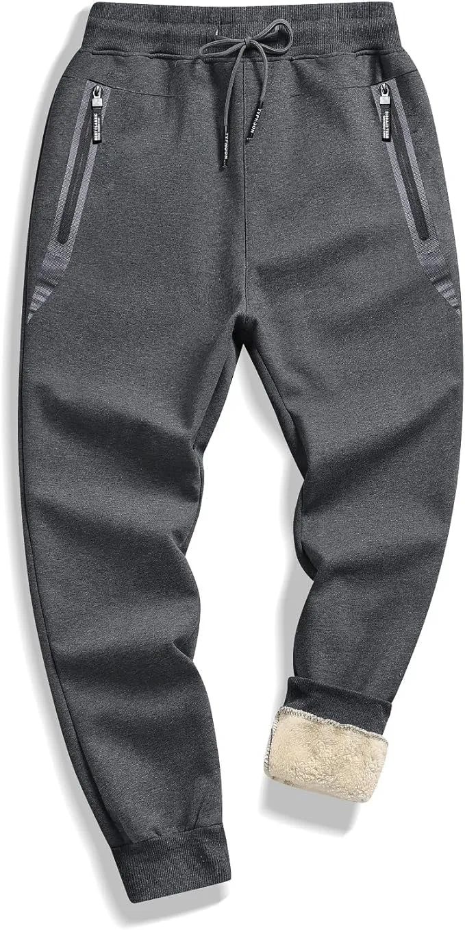 Tansozer Mens Sherpa Fleece Lined Athletic Sweatpants Winter Warm Running Casual Heavyweight Jogger Pants with Zipper Pockets