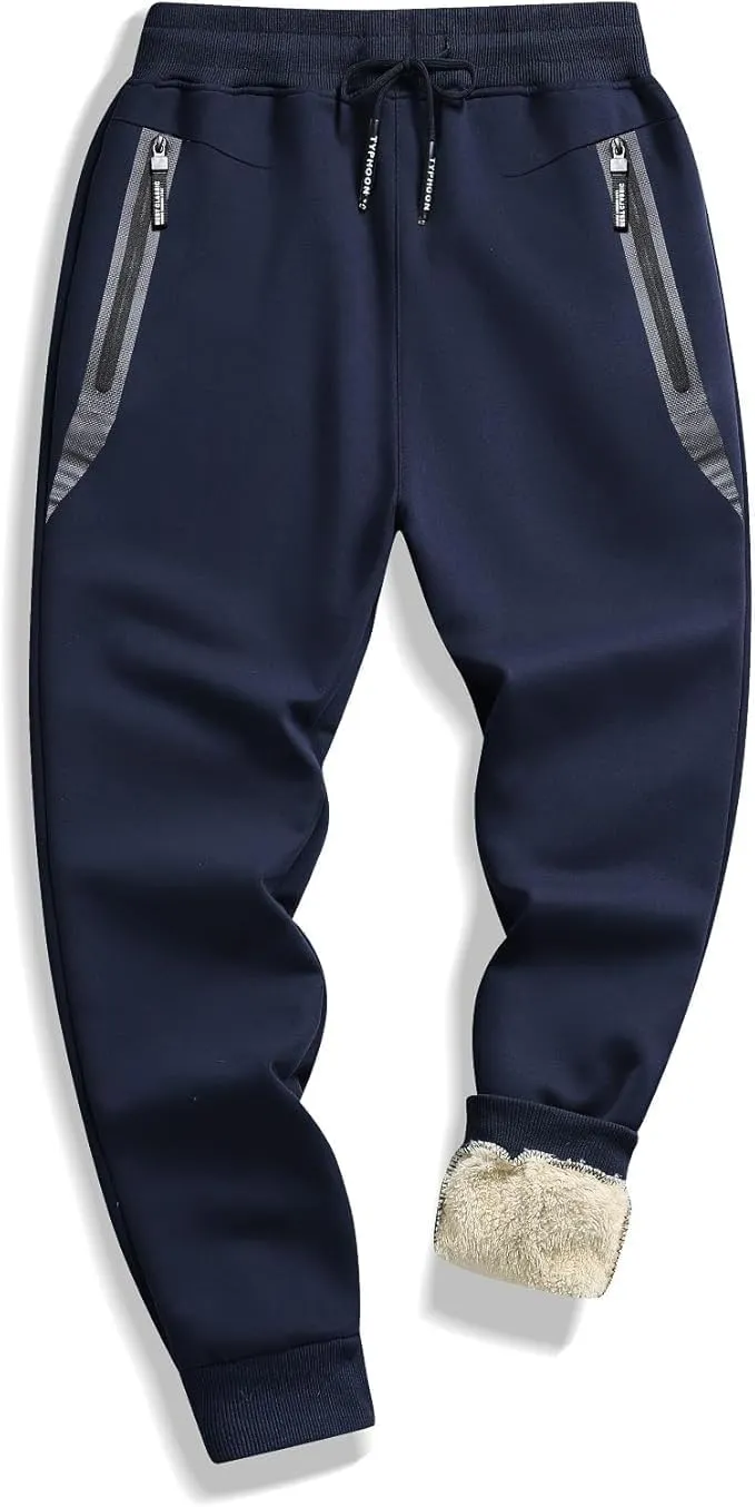 Tansozer Mens Sherpa Fleece Lined Athletic Sweatpants Winter Warm Running Casual Heavyweight Jogger Pants with Zipper Pockets