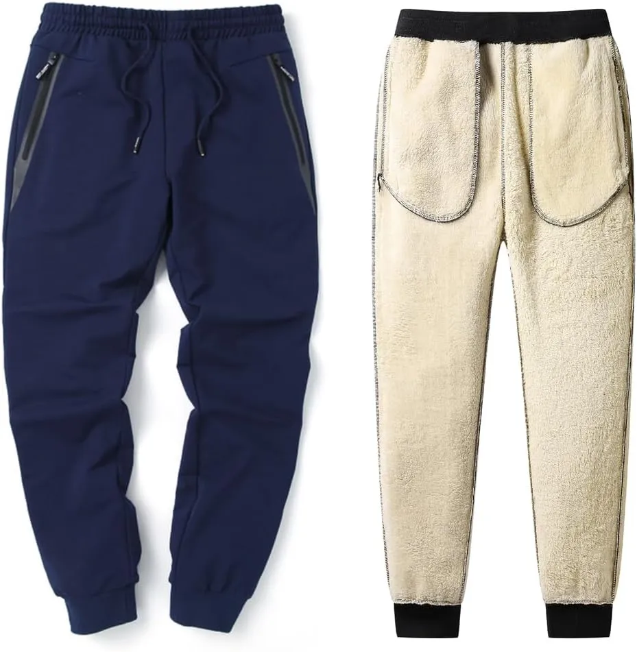 Tansozer Mens Sherpa Fleece Lined Athletic Sweatpants Winter Warm Running Casual Heavyweight Jogger Pants with Zipper Pockets