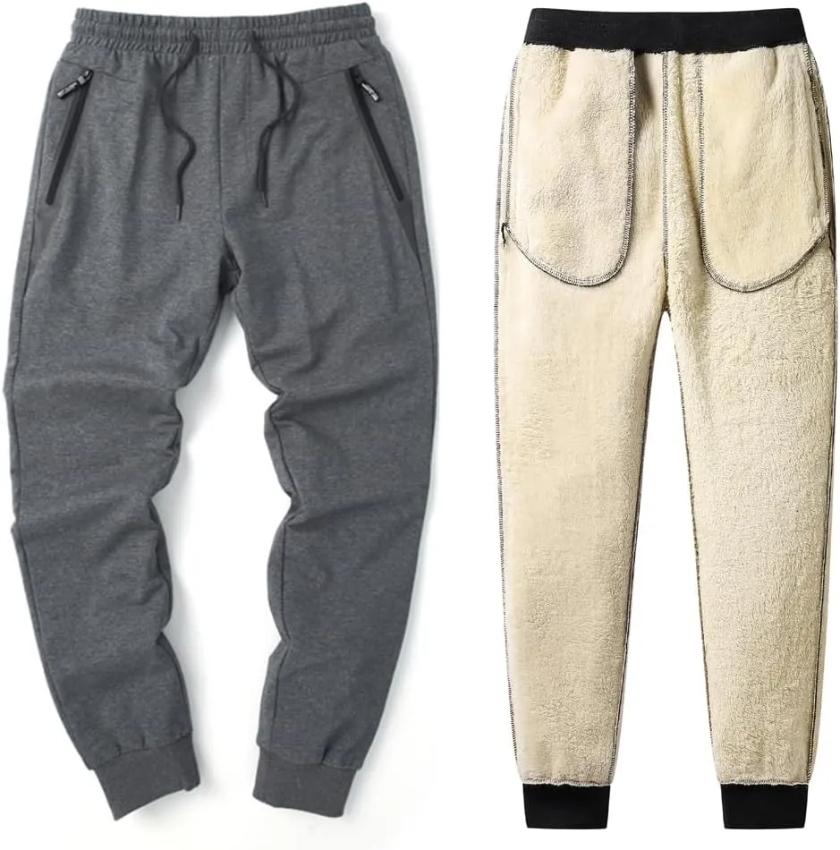 Tansozer Mens Sherpa Fleece Lined Athletic Sweatpants Winter Warm Running Casual Heavyweight Jogger Pants with Zipper Pockets