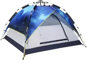 Tent Outdoor 3-4 People Rainproof Family Camping Quick- Double-Layer Camping Thickened Double Hydraulic Tent (A)