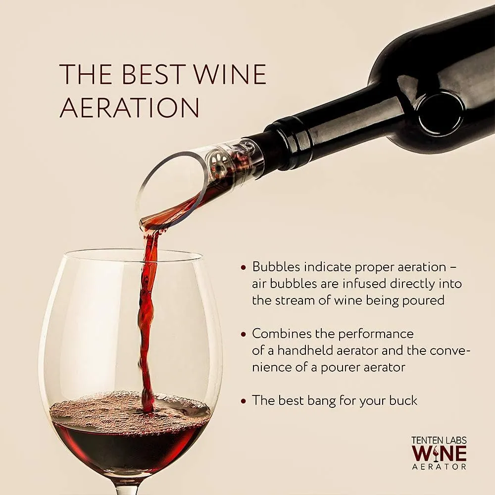 TenTen Labs Wine Aerator Pourer (2-Pack) – Instant Wine Enhancer with No Drip Spout – Elevate Flavor & Aroma – Compact & Portable – Ideal Gift for Wine Enthusiasts - Black