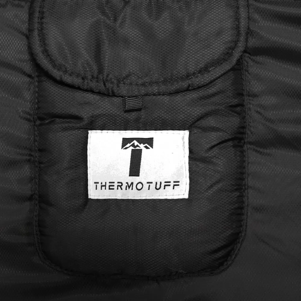 Thermotuff Wearable Battery-Heated Sleeping Bag with with Long Sleeves, Pockets and Adjustable Drawstring | Ideal for Camping, Cold Weather Hiking, and Stadium Sak Blanket | Black