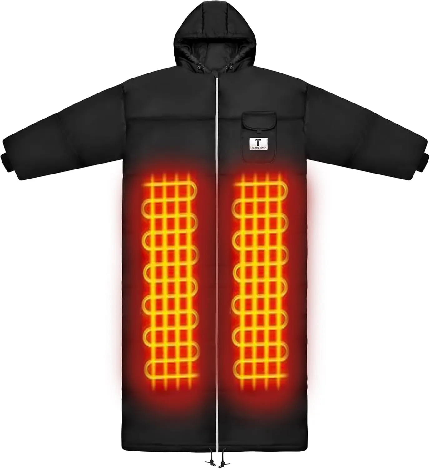 Thermotuff Wearable Battery-Heated Sleeping Bag with with Long Sleeves, Pockets and Adjustable Drawstring | Ideal for Camping, Cold Weather Hiking, and Stadium Sak Blanket | Black