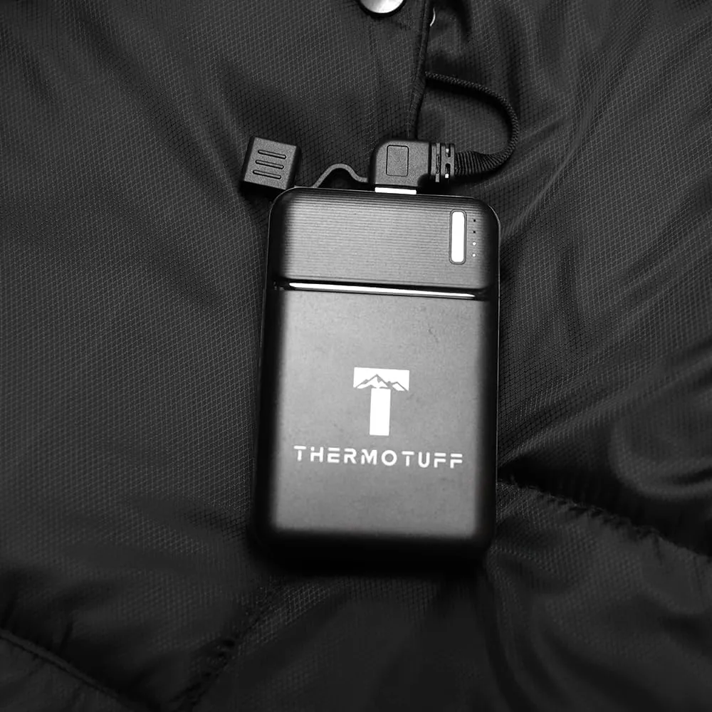 Thermotuff Wearable Battery-Heated Sleeping Bag with with Long Sleeves, Pockets and Adjustable Drawstring | Ideal for Camping, Cold Weather Hiking, and Stadium Sak Blanket | Black