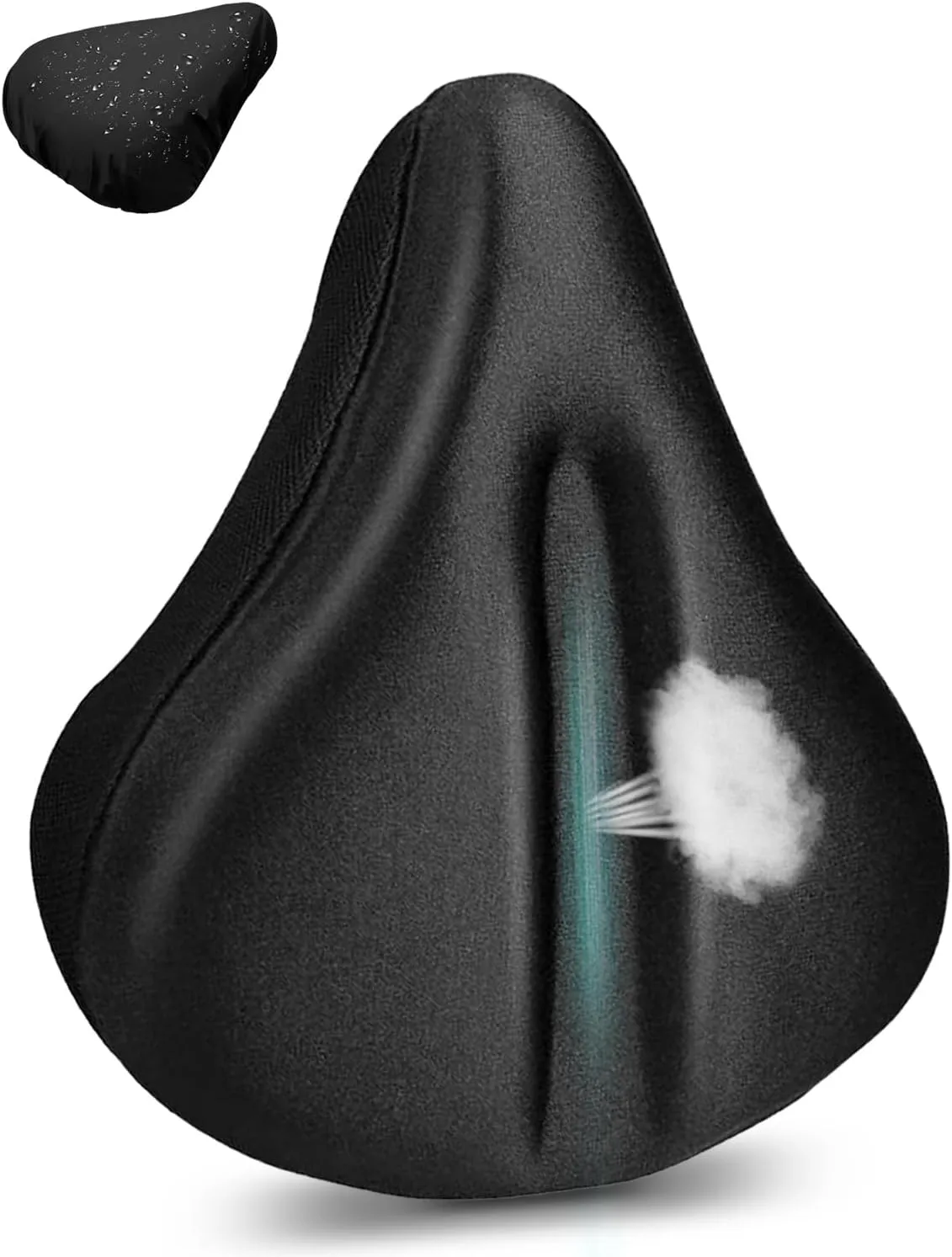 Thick & Wide Bike Seat Cushion with Rainproof Cover, Extra Comfortable and Soft Gel Padded for Mountain, Road, Peloton, Stationary Exercise Bicycle, Anti-Slip and Drawstring Design