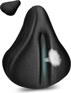 Thick & Wide Bike Seat Cushion with Rainproof Cover, Extra Comfortable and Soft Gel Padded for Mountain, Road, Peloton, Stationary Exercise Bicycle, Anti-Slip and Drawstring Design