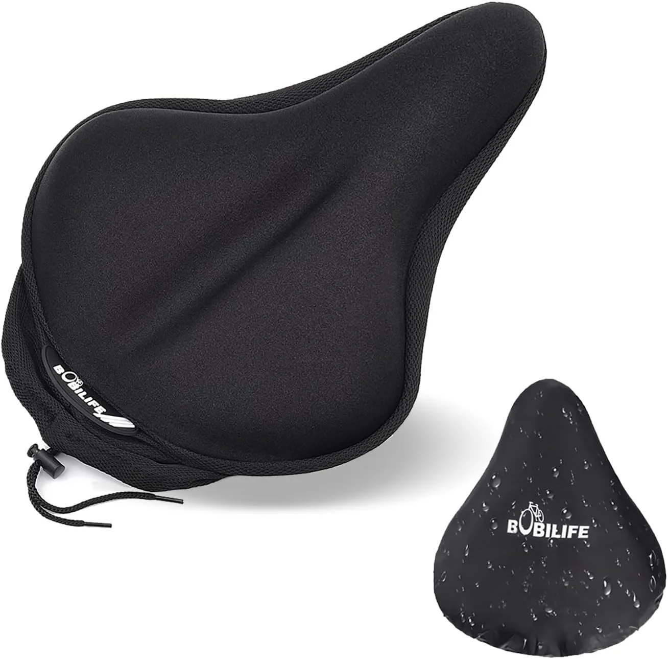 Thick & Wide Gel Bike Seat Cushion Pad with Rainproof Cover - Comfortable Silicone Gel Memory Foam Bicycle Saddle Seat Cushion with UV Protection