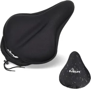 Thick & Wide Gel Bike Seat Cushion Pad with Rainproof Cover - Comfortable Silicone Gel Memory Foam Bicycle Saddle Seat Cushion with UV Protection