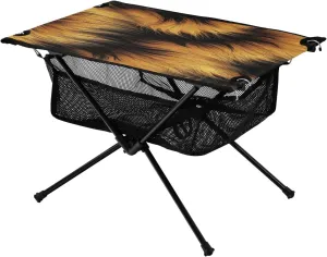 Tiger Fur Texture Portable Folding Camping Table, Compact Lightweight Beach Table with Carrying Bag for Outdoor Picnics, BBQs, Camp