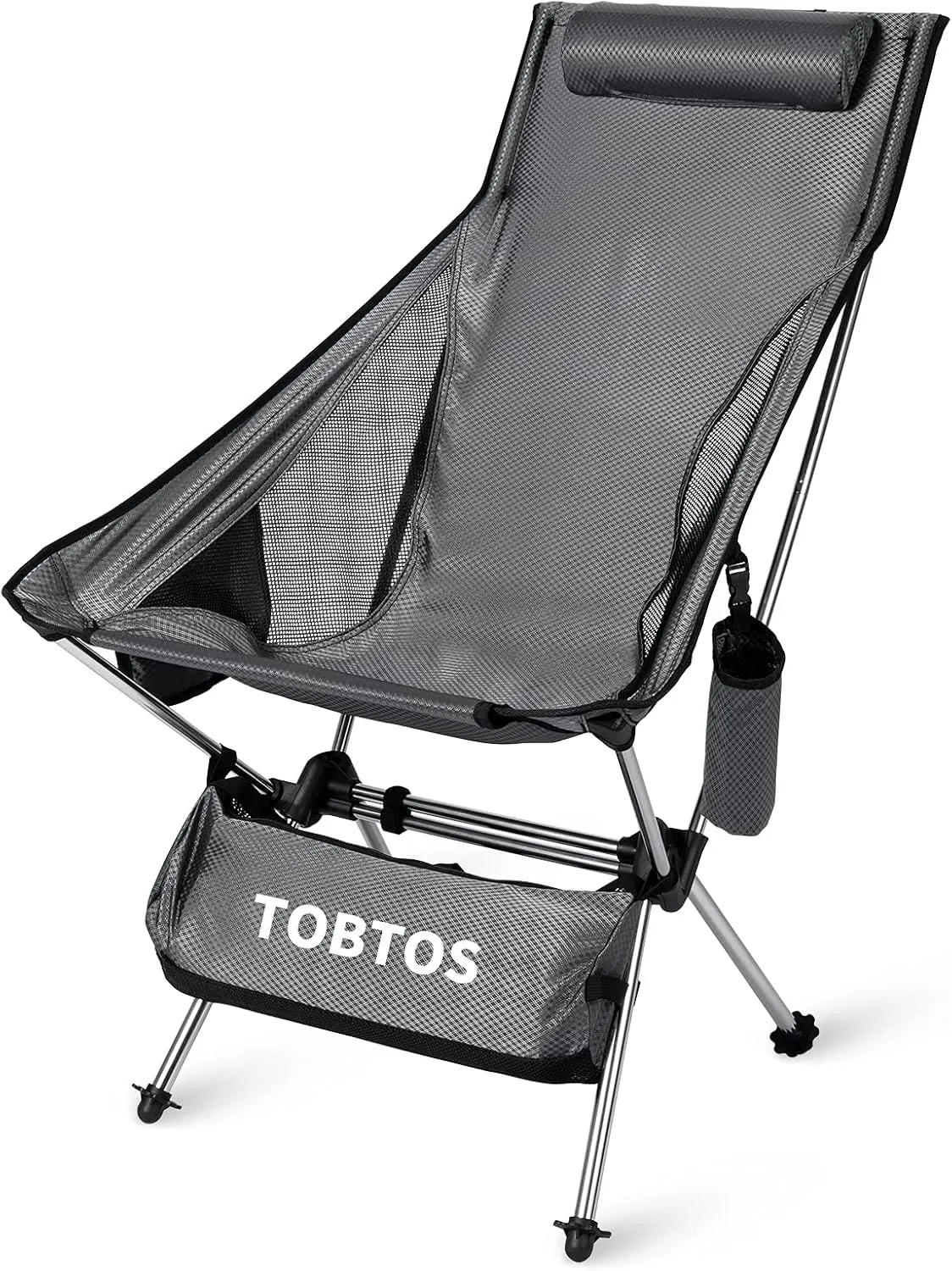 TOBTOS Ultralight High Back Camping Chair, Lightweight Folding Chairs with Headrest, Portable Compact for Outdoor Camp, Hiking, Picnic, Backpacking（Grey）