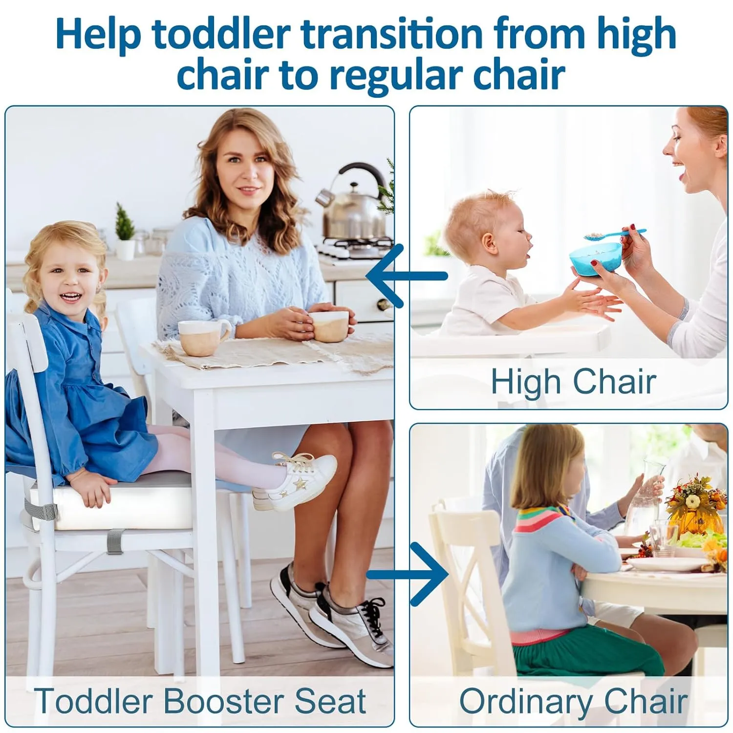 Toddler Booster Seat for Dining Table Chair,Non-Slip Bottom Baby Kid Booster Seat for Dining Table,2 Adjustable Straps,Portable Booster Seat for Table Travel Booster Seat for Toddler(Grey White)