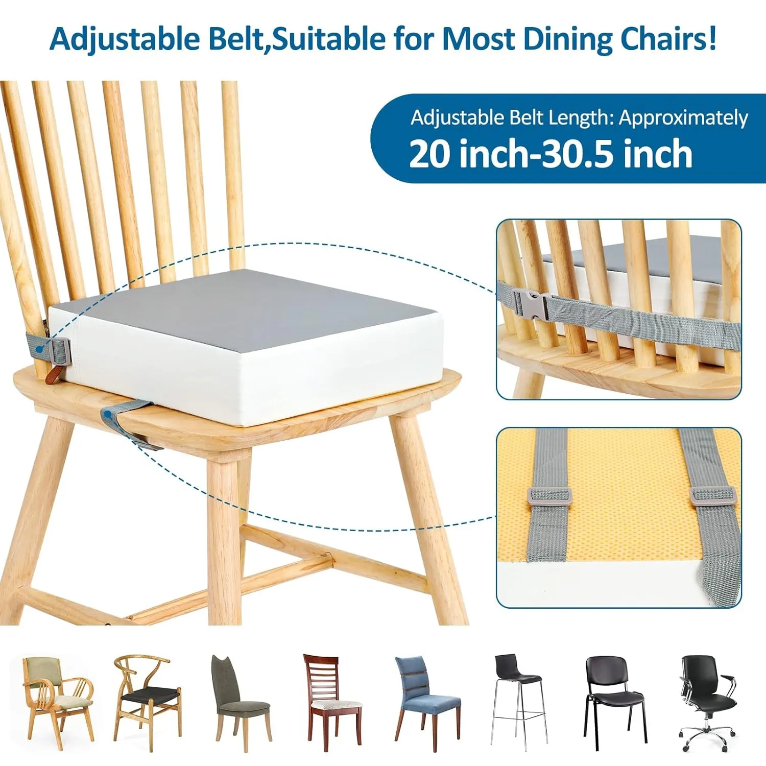 Toddler Booster Seat for Dining Table Chair,Non-Slip Bottom Baby Kid Booster Seat for Dining Table,2 Adjustable Straps,Portable Booster Seat for Table Travel Booster Seat for Toddler(Grey White)