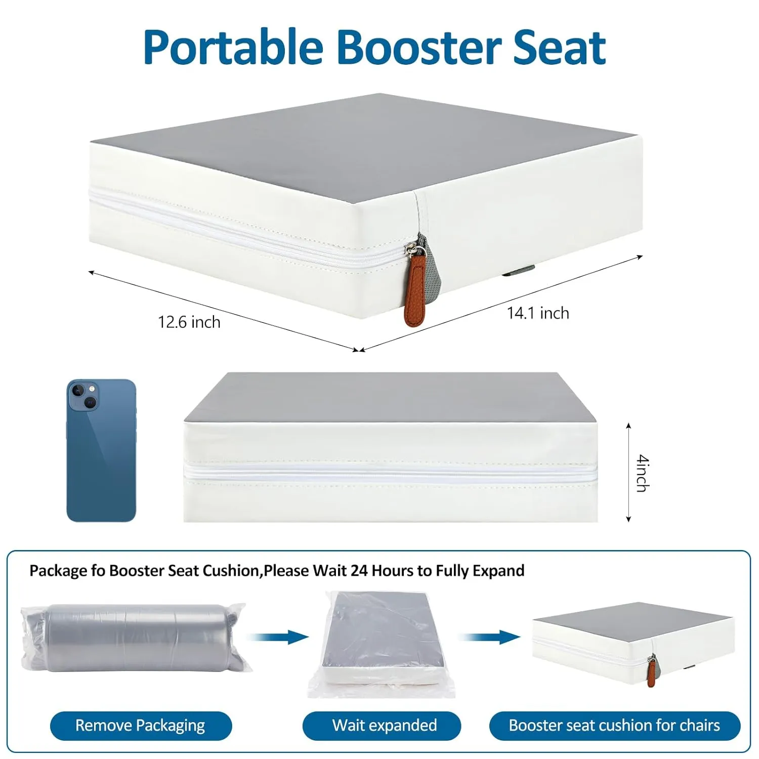 Toddler Booster Seat for Dining Table Chair,Non-Slip Bottom Baby Kid Booster Seat for Dining Table,2 Adjustable Straps,Portable Booster Seat for Table Travel Booster Seat for Toddler(Grey White)
