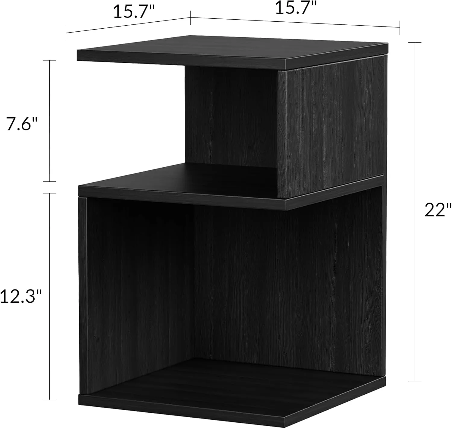 Tokyo S Flip Minimalist 3 Tier End Table - Minimalist 3-Tier Wood Nightstand for Small Spaces with Open Storage - Japanese-Inspired Bedside Table for Bedroom (Reverse, Black)
