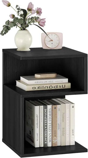 Tokyo S Flip Minimalist 3 Tier End Table - Minimalist 3-Tier Wood Nightstand for Small Spaces with Open Storage - Japanese-Inspired Bedside Table for Bedroom (Reverse, Black)