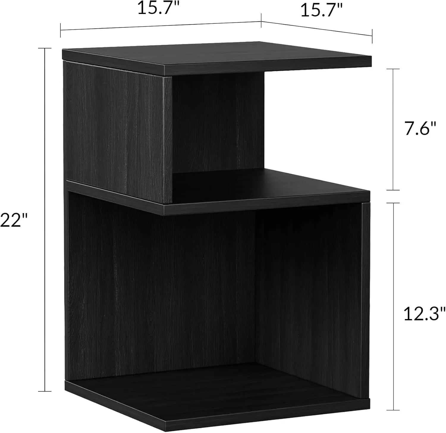 Tokyo S Minimalist 3 Tier End Table - Minimalist 3-Tier Wood Nightstand for Small Spaces with Open Storage - Japanese-Inspired Bedside Table for Bedroom (Black)